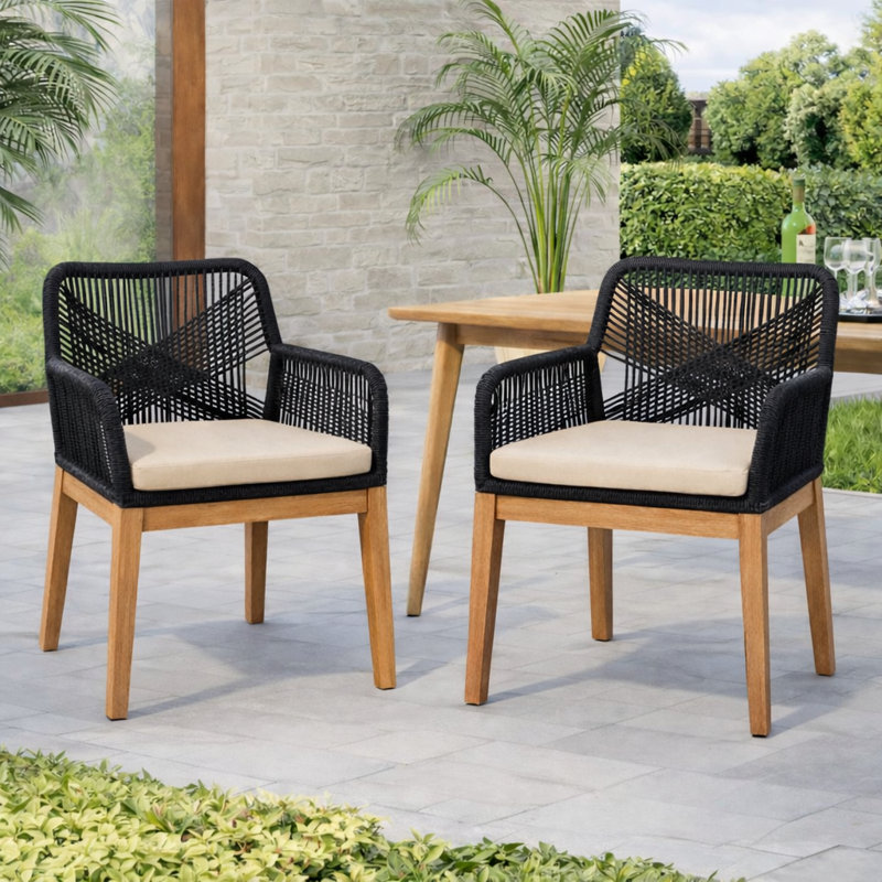 Ensemble de 2 chaises de salle à manger en bois avec coussin Jana (ensemble de 2), Noir