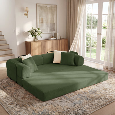79"W Boneless Convertible Sleeper Sofa Bed with 4 Pillows, Corduroy Folding Mattress Couch, Removable & Washable Cover, Compression Lounge Sofa Couch for Living Room Small Spaces