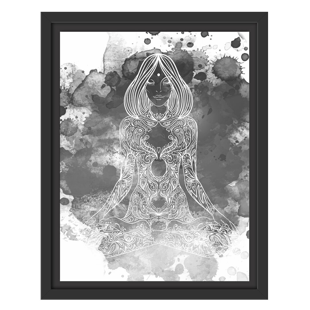 Gerahmtes Wandbild Lotoshaltung Yoga Kunst B&W