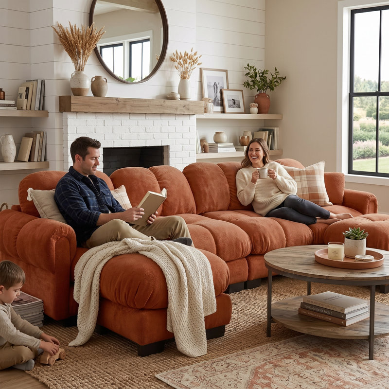 Canapé modulaire surdimensionné de 130 po en chenille surdimensionné de 130 po pour 4 personnes avec assise profonde et repose-pieds mobile