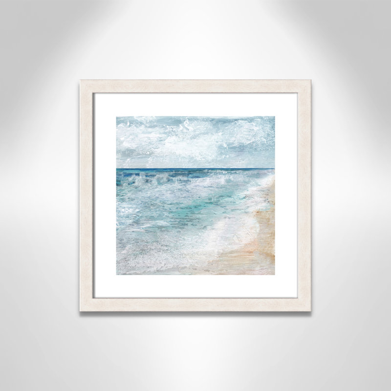 Balade au bord de l'eau - Peinture encadrée, Grain de bois blanc, H 17,5 po x l 17,5 po x P 1,13 po
