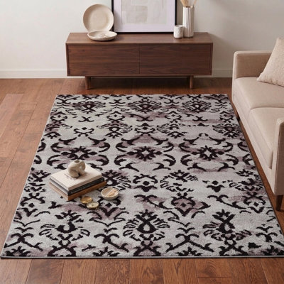 Tapis d'intérieur rectangulaire contemporain en soie beige et marron, noué à la main