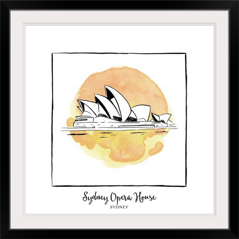 « sydney opera house-brushstroke immeubles », impression, H 32 po x l 32 po x P 1 po, Cadre noir