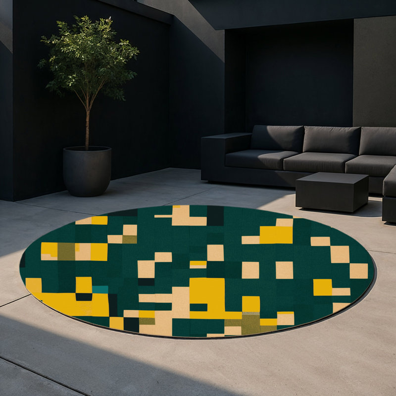 Pixel Pastures Indoor And Outdoor Area Rug, Round 5'