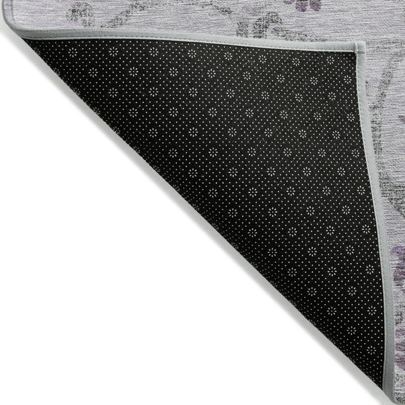 Tapis d'intérieur lavable à motif floral gris 10 pi x 14 pi