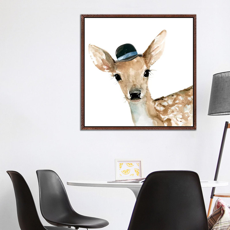 Deer 1 Piece Painting on Canvas, 45.72 cm H x 45.72 cm W, Classic Brown Wood Framed Canvas