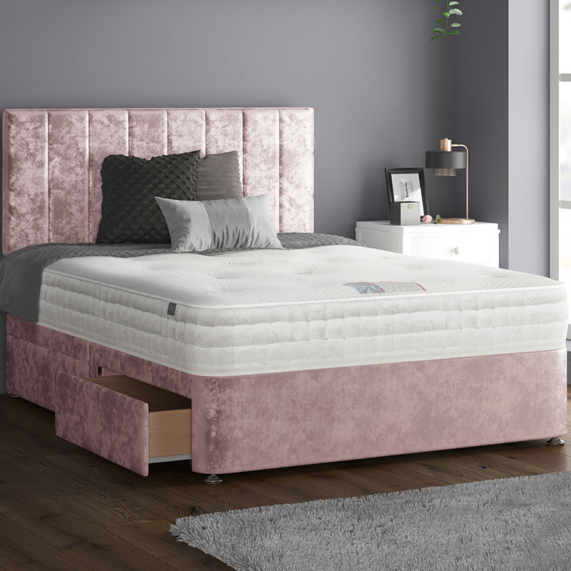 Ohiowa Upholstered Divan Bed, Pink, Kingsize (5'), 4 Drawers