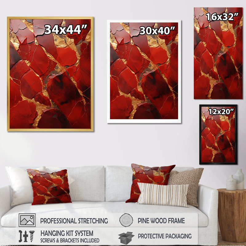Courage spirituel Agate rouge, Cadre flottant noir, H 32 po x l 16 po x P 1 po