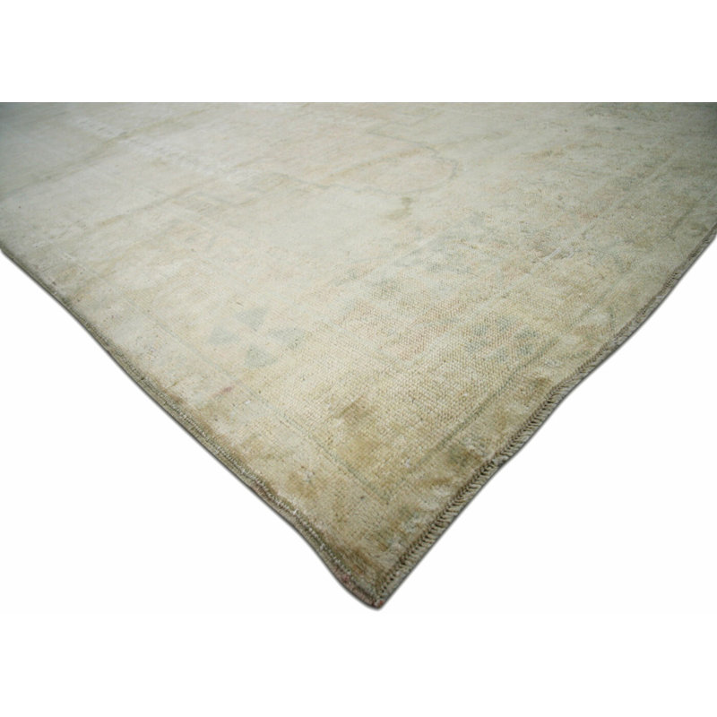 Tapis beige / bleu en laine noué à la main de conception unique 3 pi 11 po x 7 pi 9 po années 1960