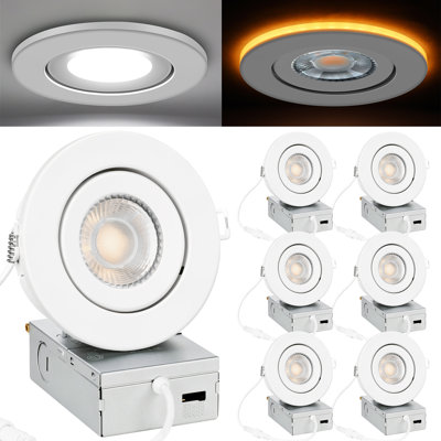 4'' Tunable Color Temperature Dimmable Air-Tight LED Gimbal Recessed Lights With Nightlight (6 Pack)