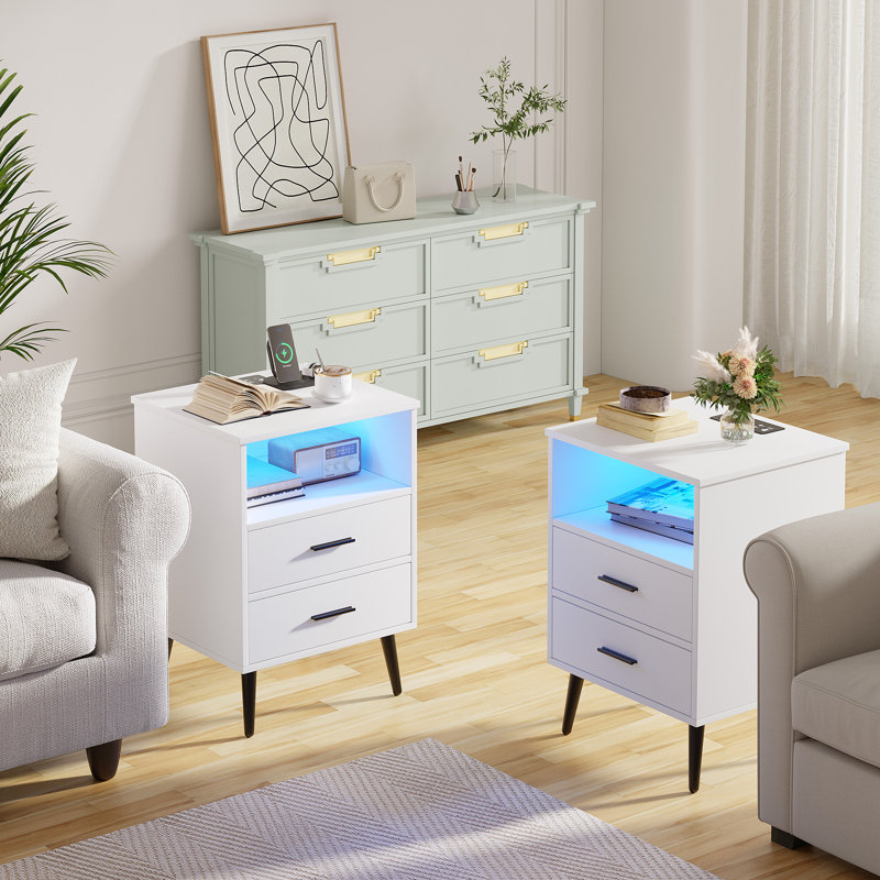 Ensemble de table de chevet l 17,7 po Targo, Blanc / blanc / noir