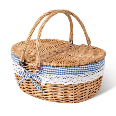 Willow Hamper with Handles, Picnic Basket with Removable Liner for Toy, Flower, Camping, Outdoor, Wedding, Birthday