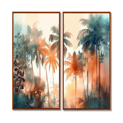 Palmiers tropicaux majestueux I - art floral grand arbre mural 2 panneaux