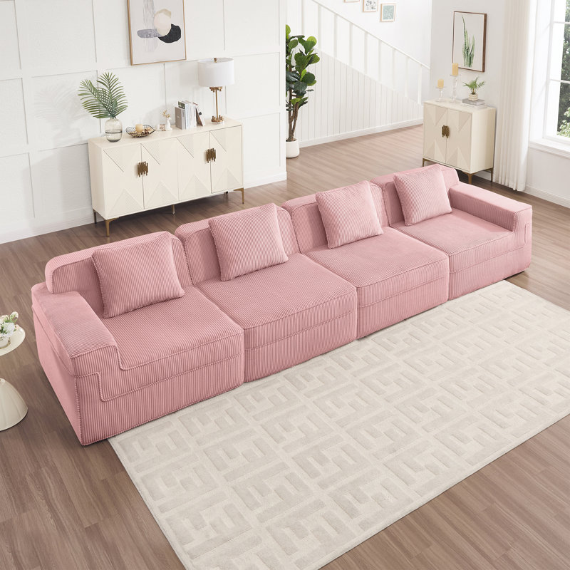 Canapé modulaire 4 places, Rose, H 33,8 po x l 153,5 po x P 41,3 po, 4