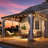 12 ft. W x 10 ft. D Wall-mounted Galvanized Steel Hardtop Gazebo, Heavy-duty Wooden Frame Patio Gazebo with Netting & Curtains-132205702