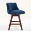 Tabouret de bar de cuisine pivotant en lin avec pieds en bois massif, bleu-1246111025