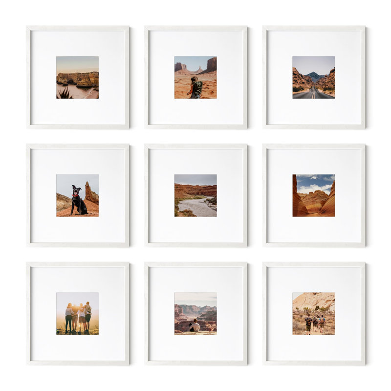 Cadre photo - ensemble de 9, Blanc, 10 po x 10 po, 5 po x 5 po
