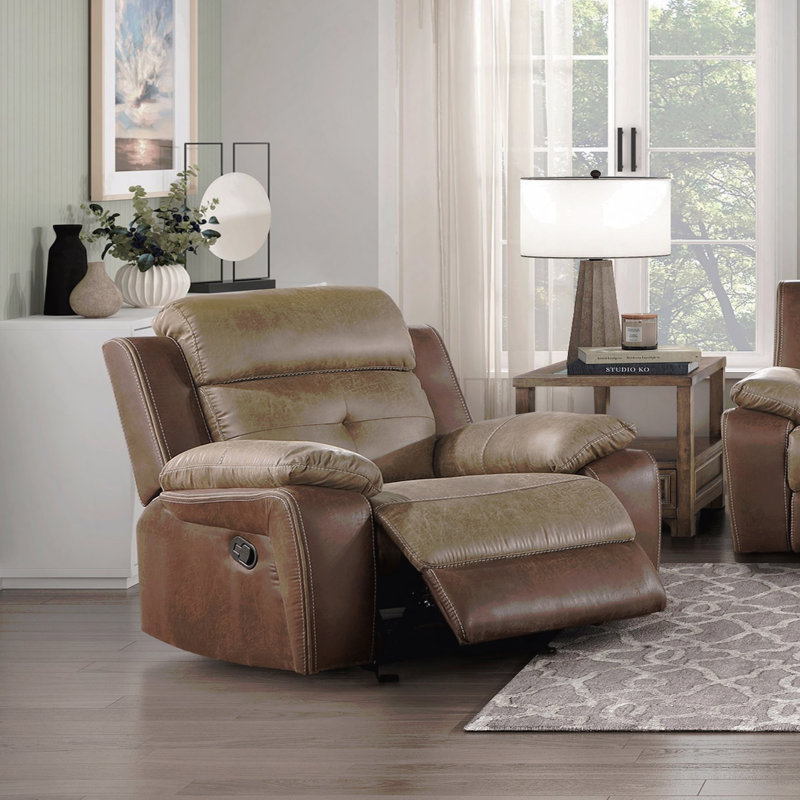 Fauteuil inclinable en microfibre brun - Fauteuil oscillant, détails capitonnés, accoudoirs moelleux, structure en bois massif