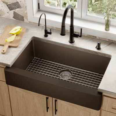 Karran Quartz 34'' X 21-1/4'' Single Bowl Retrofit Farmhouse/Apron Front Kitchen Sink Kit