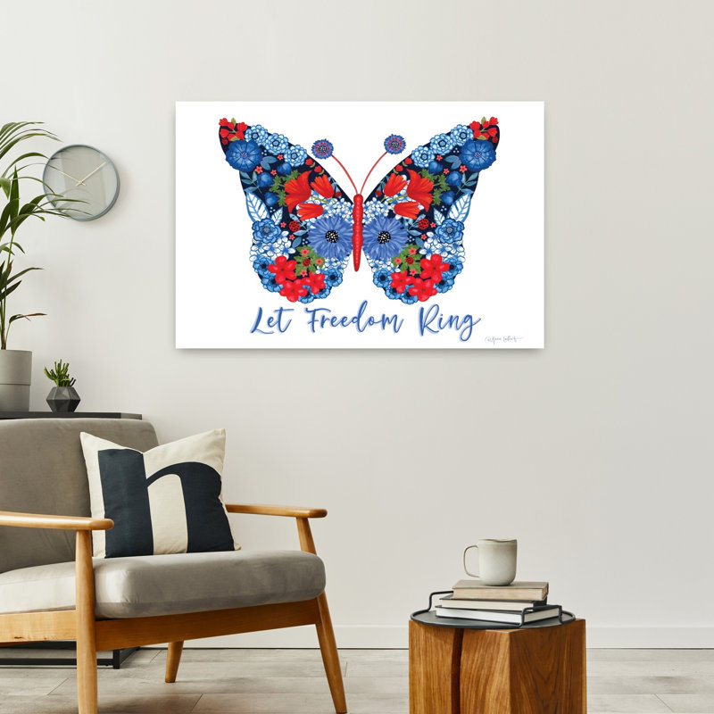 «Let Freedom Ring Butterfly», art contemporain abstrait fantaisiste, H 24 po x l 36 po