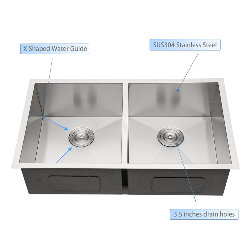 33" x 19" Undermount Kitchen Sink with Accessories