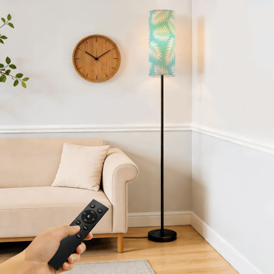 Lampe sur pied à feuilles avec palmier, lampe sur pied moderne à intensité variable avec télécommande, interrupteur au pied, abat-jour, lampe de coin pour le salon, la chambre et le bureau