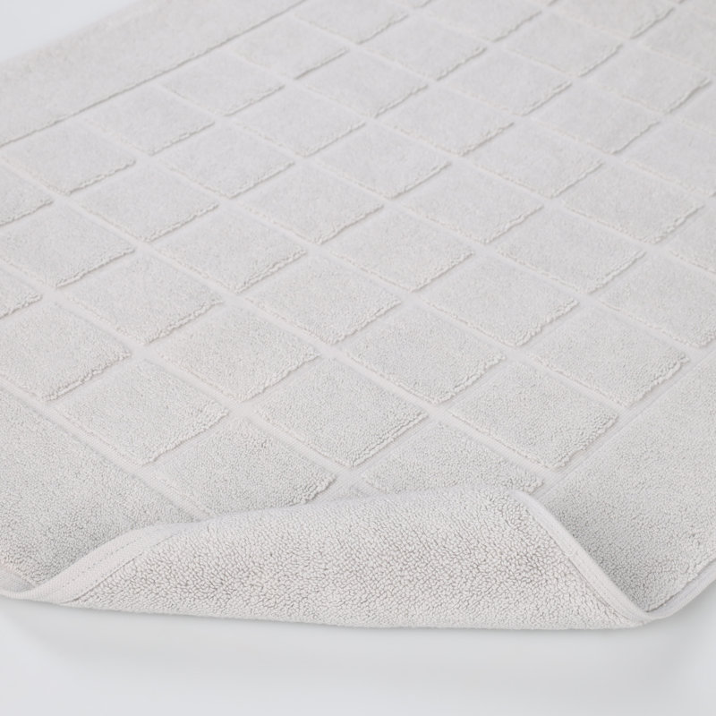 Nora Cotton Terry Solid Absorbent Thick Checkered Washable 2 Piece Bath Mat Set, Silver
