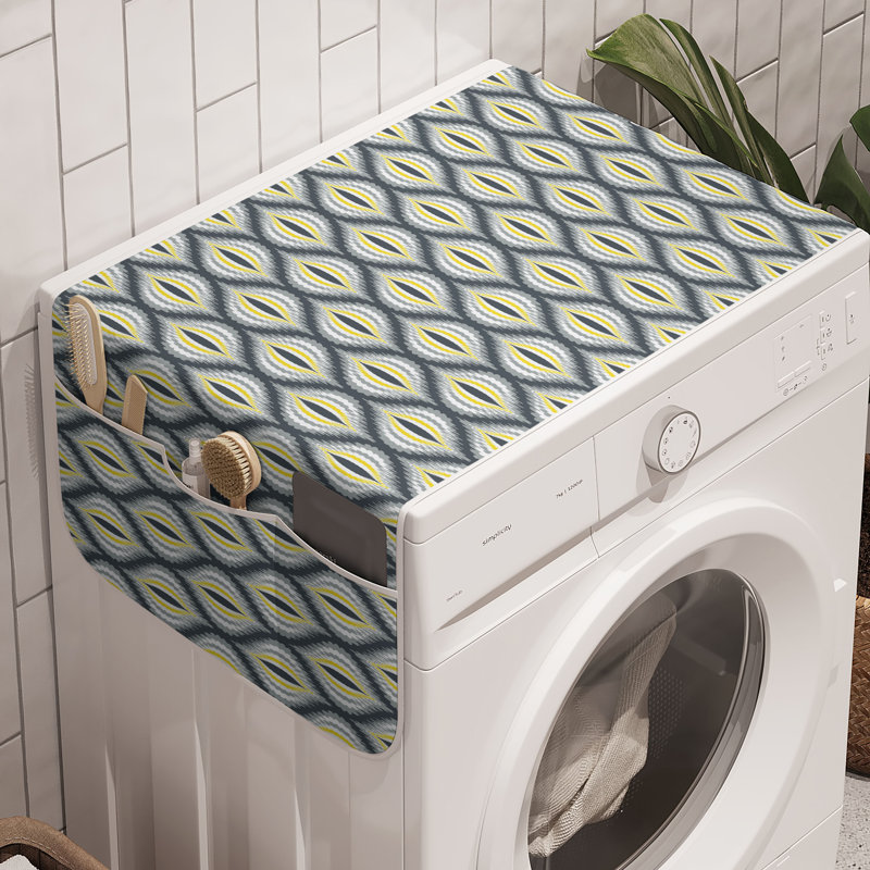 Ensemble de 2 bacs de rangement pour machine à laver Ikat East Urban Home 47 po x 18,5 po gris jaune blanc