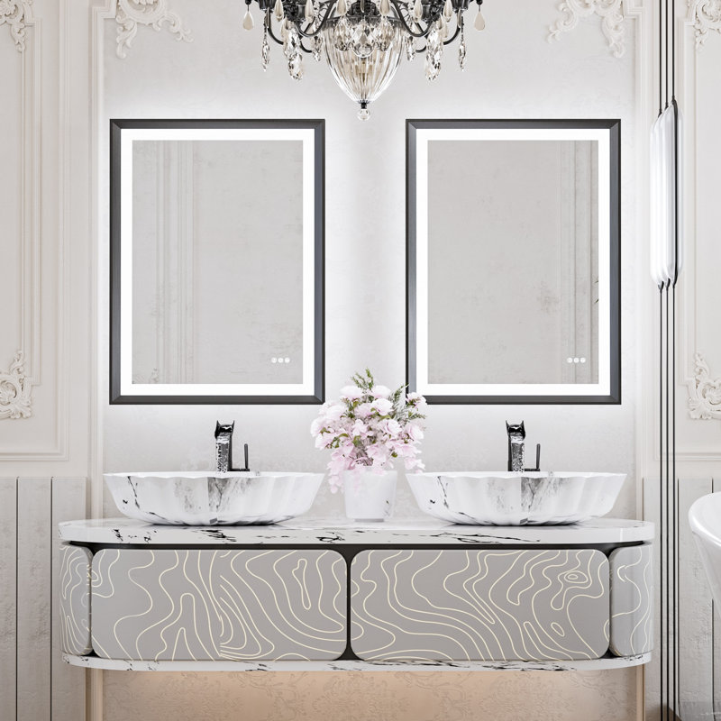Miroir de salle de bain à DEL New Rockford, Noir, 32 po x 24 po, Rectangulaire