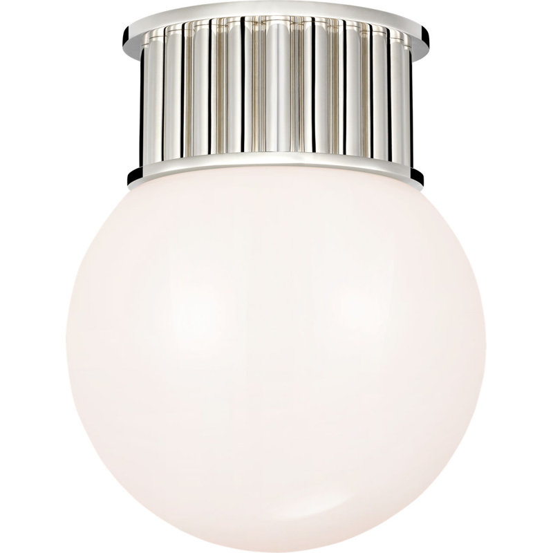 Nolan Flush Mount with White Glass Dome, 11" H x 9" W x 9" D, Polished Nickel
