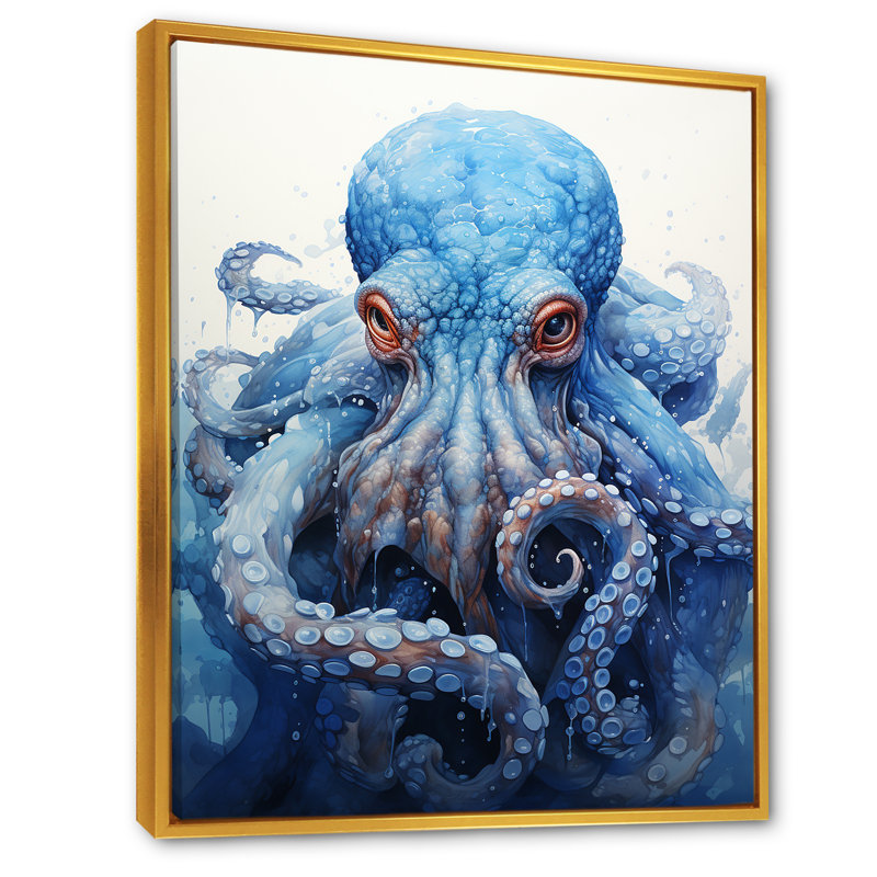 Angry Marine Grace Octopus - Octopus / calmar animal, art mural, Cadre flottant doré, H 32 po x l 24 po x P 1 po