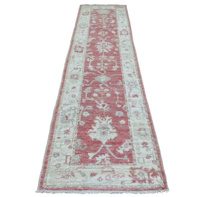 Tapis de couloir rouge en laine noué à la main 2 pi 9 po x 11 pi 6 po Kassen