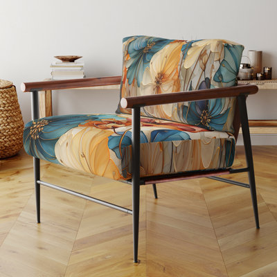 Teal Orange Petal Mosaics II - Fauteuil rembourré contemporain, fauteuil d'appoint sarcelle