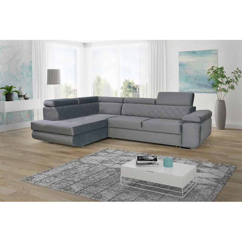 Velvet L-Shaped Sectional, Left Hand Facing
