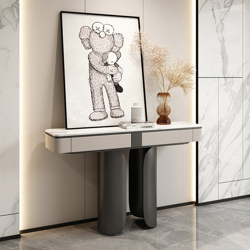 Console de style moderne de luxe en pierre frittée, Gris foncé, H 33,4 po x l 55 po x P 13,7 po