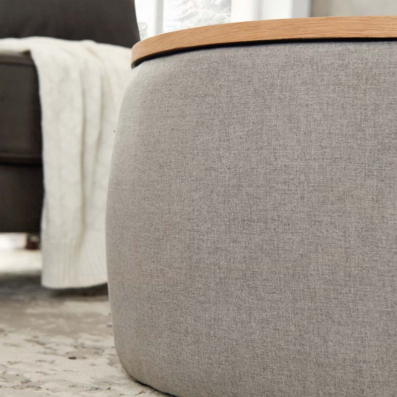 Repose-pieds rond avec rangement, table de bout et repose-pieds, Gris clair