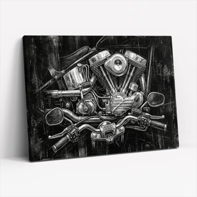 Ensemble de 1 tableau sur toile représentant un moteur de moto