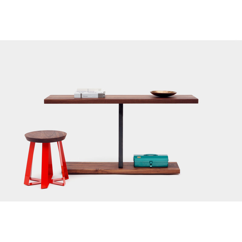 Solid Wood Top Console Table, 30" H x 60" W x 12" D, Solid Walnut, Brushed Blackened Steel