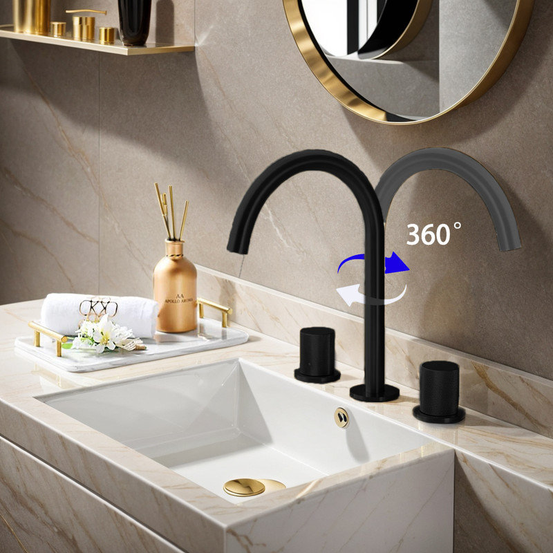 Robinet de salle de bain espacé à deux poignées 8 pouces, Noir mat