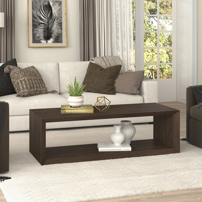 Samuelson Faux Wood Coffee Table With Shelf, 18" H x 58" L x 23.38" W, Alder Brown