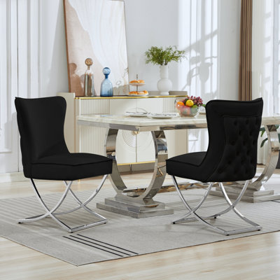 Chaise parsons rembourrée en velours capitonné Chary