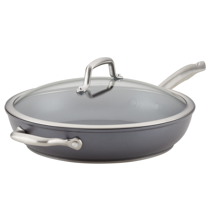 Accolade Forged Hard Anodized Nonstick Induction Deep Frying Pan / Skillet With Lid, 12 Inch, Moonstone