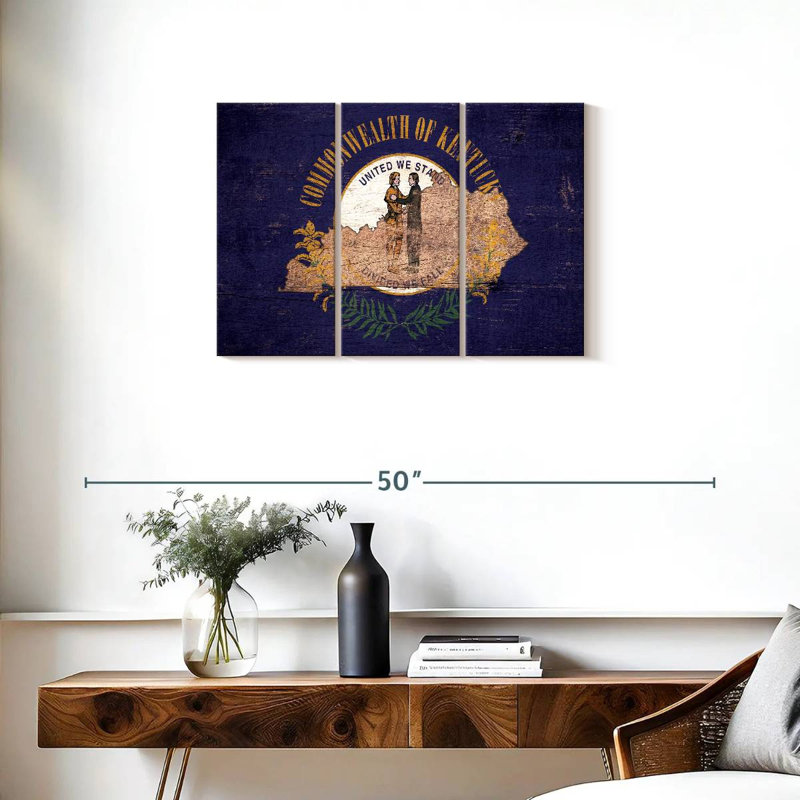 «State Map Over Kentucky Flag», ensemble de 3 reproductions sur toile par Echoes Of America, H 20 po x l 33 po x P 1,25 po