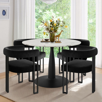 4-Person 40" Round Dining Set with Velvet Chairs