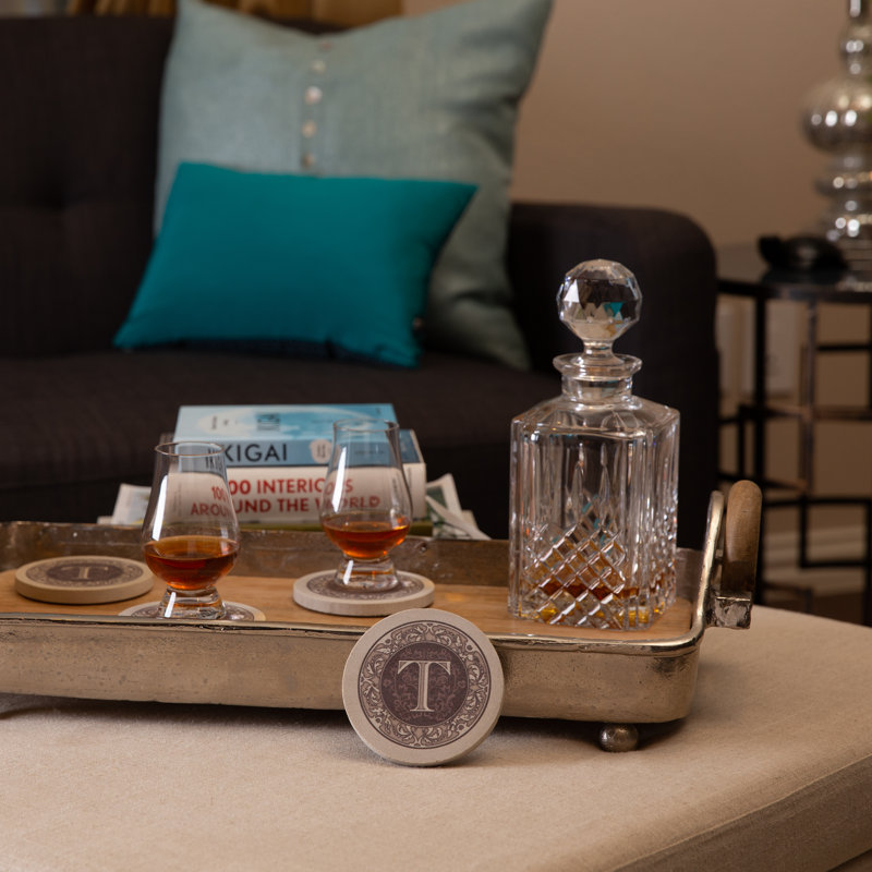Ensemble de 4 sous-verres en grès naturel Lettre monogramme, T