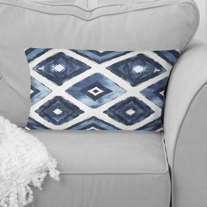 Coussin lombaire bleu marine à motif de losanges II