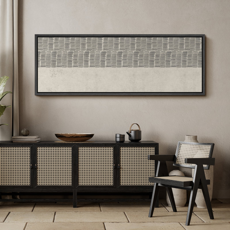 Moderne, gris et blanc, motif linéaire rétro, illustrations d'art, décor, H 20 po x l 60 po, Noir, noir, noir, noir