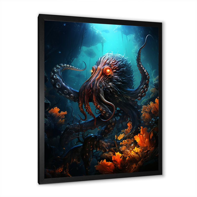 Superheros Octopus Warrior sur impression sur toile, H 20 po x l 12 po x P 1 po, Cadre simple noir