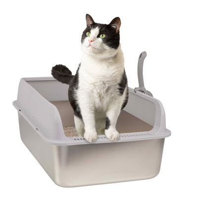 PETMAKER Stainless Steel Cat Litter Box with Lid 