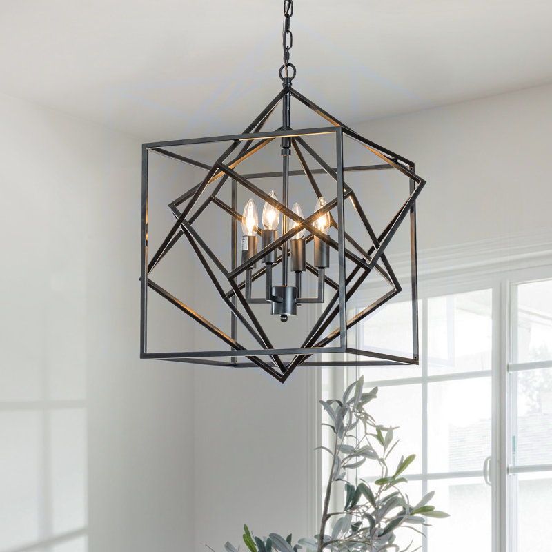 Luminaire suspendu industriel en métal noir mat à 4 lumières Galyean